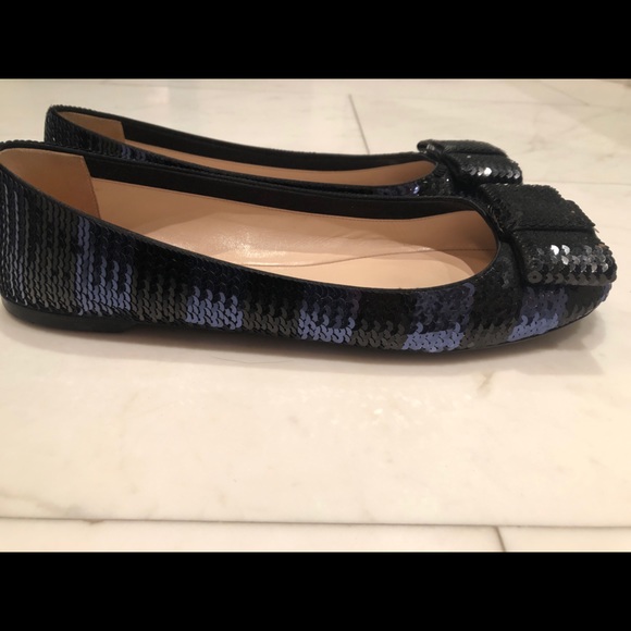 Prada Shoes - Prada Black/Blue Sequin Ballet Flats with Bow